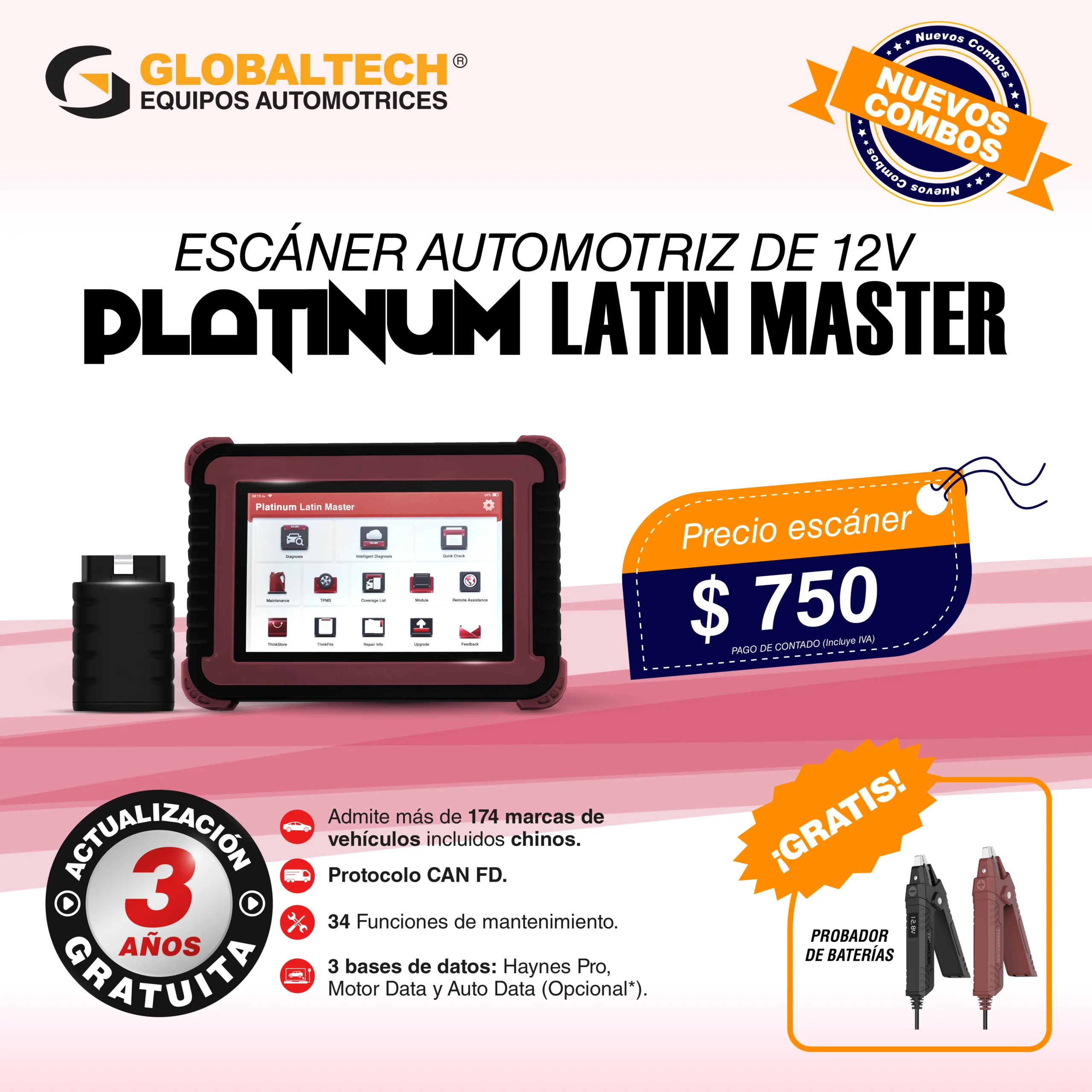 ESCÁNER AUTOMOTRIZ PLATINUM LATIN MASTER CAN FD